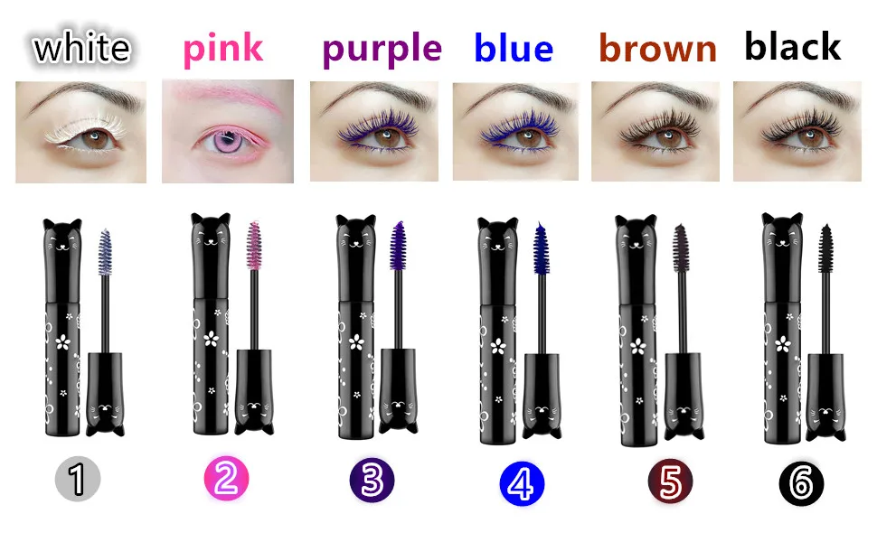 2 PCS Purple Cat eye mascara Colored Makeup Waterproof Fast Dry Eyelashes Curling Lengthening Makeup Eye Lengthening  Lifting  Curling - white mascara waterproof brown pinkblue purple black