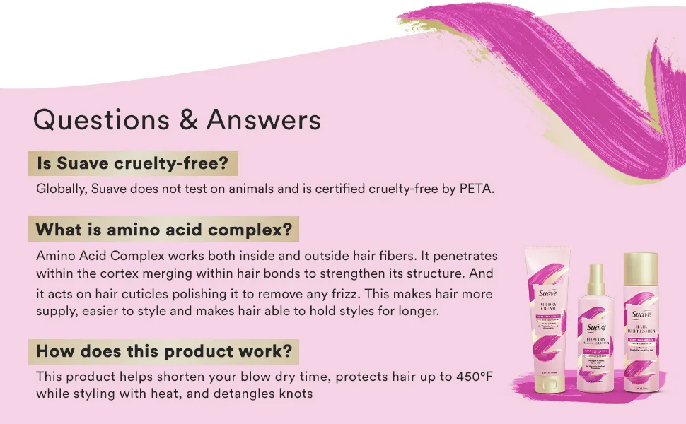 Suave Pink Blow Dry Accelerator Hair Heat Protector Heat Protecting Spray Heat Protectant Spray and Detangler 6 oz - Question & Answers