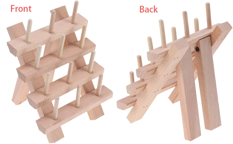 Abaodam 12 Thread Holder Hair braiding Rack Spool Wooden Braid Divider Stand Separator- Spool Folding Beech Reel Bobbin Thread Organizer Frame Rack for Quilting Crafts Sewing Embroidery - Reel Rack