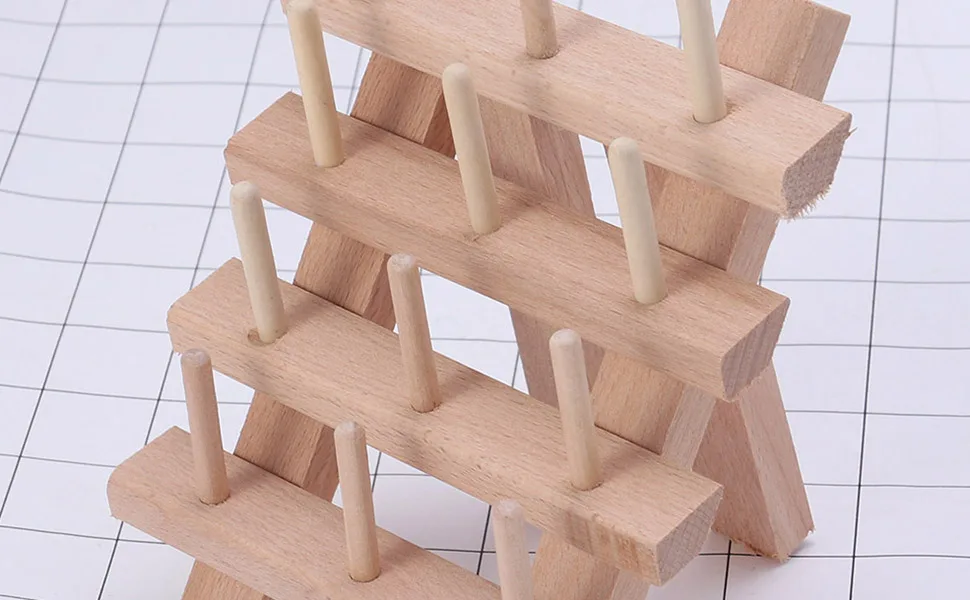 Abaodam 12 Thread Holder Hair braiding Rack Spool Wooden Braid Divider Stand Separator- Spool Folding Beech Reel Bobbin Thread Organizer Frame Rack for Quilting Crafts Sewing Embroidery - Reel Rack