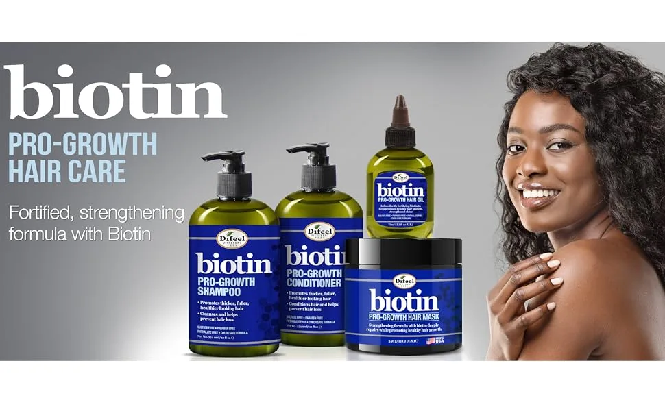 Difeel Pro-Growth Biotin Hair Mask 12 oz. with Biotin Hair Oil 7.1 oz. (2-Piece Set) - Difeel Biotin Aplus banner