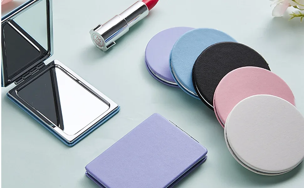 Zcooooool Makeup Mirror Round Folding Mirror 8 CM  Professional Double-Sided Make Up Mirror (One Side Enlarged The Other Side Normal) PU Surface Mirror Pocket Mirror Handbag Mirror Compact Mirror N White - product information 1