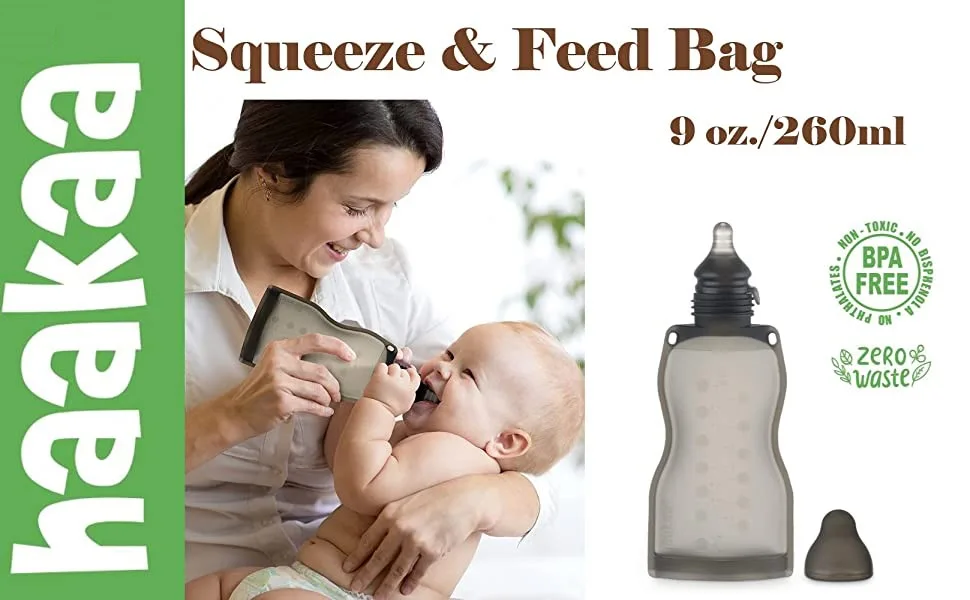 haakaa Squeeze & Feed Attachment Set - Variable Flow Baby Bottle Nipple Compatible with Silicone Breastmilk Storage Bag Yummy Pouch Squeezable on-The-go Feeding Pouch -1pk - haakaa hakaa squezze