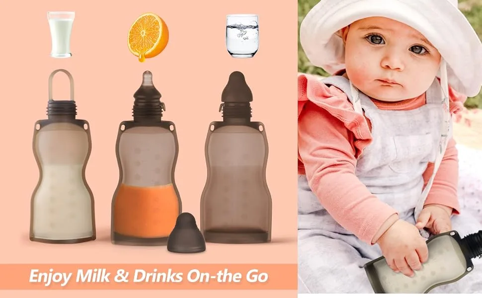 haakaa Squeeze & Feed Attachment Set - Variable Flow Baby Bottle Nipple Compatible with Silicone Breastmilk Storage Bag Yummy Pouch Squeezable on-The-go Feeding Pouch -1pk - haakaa Silicone Squeeze