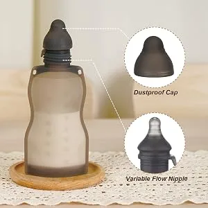 haakaa Squeeze & Feed Attachment Set - Variable Flow Baby Bottle Nipple Compatible with Silicone Breastmilk Storage Bag Yummy Pouch Squeezable on-The-go Feeding Pouch -1pk - haakaa Silicone Squeeze'N Feed Bag - Squeezable Baby Bottle
