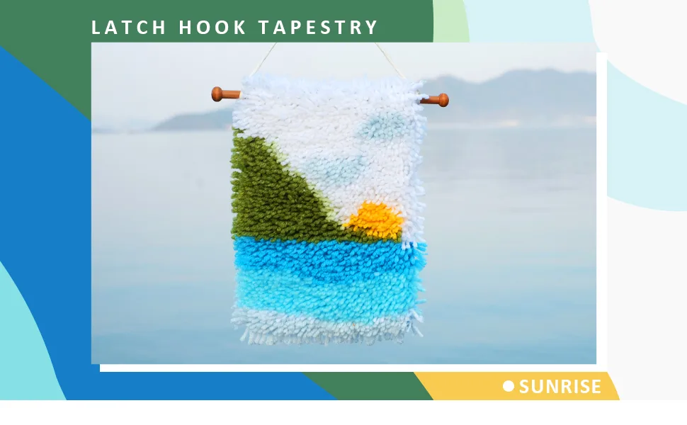 HAND U JOURNEY Sunrise Latch Hook Kit  Tapestry DIY Kit with 6.6x 9.4 Pattern for Adult or Children Handmaking - latch hook Tapestry