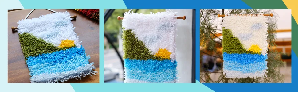 HAND U JOURNEY Sunrise Latch Hook Kit  Tapestry DIY Kit with 6.6x 9.4 Pattern for Adult or Children Handmaking - latch hook tapestry