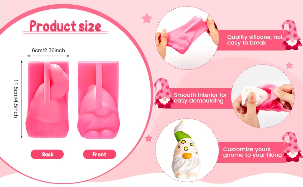 Silicone Gnome Mold 3D Gnome Mold Epoxy Dwarf Plaster Mold for Soap DIY Paint Your Own Gnome Resin Making  Wax  Ceramic Polymer Clay(1 Piece) - product information 2