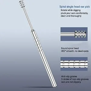 Innovative Spring Earwax Cleaner Tool Set - Spiral Design Stainless Steel Ear Picks  Ear Cleansing Tool Set  Ear Curette Cleaner  Ear Wax Removal Kit with Storage Box (C2) (A4) - Spiral single head ear pick