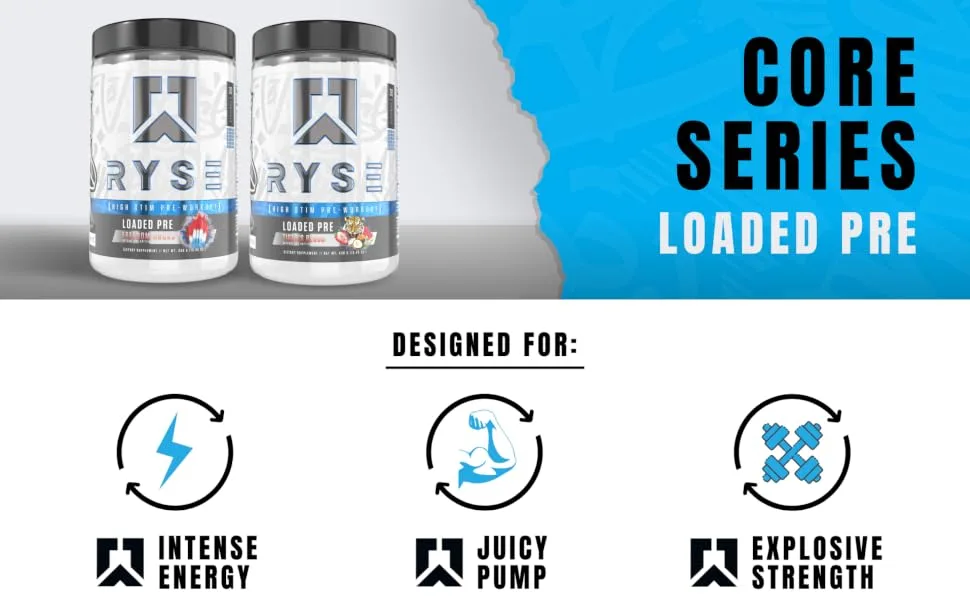 Ryse Core Series Loaded Pre | Pump  Energy  Strength | L-Citrulline  Beta Alanine  L-Theanine  Caffeine  and Thinkamine | 30 Servings (Tiger's Blood) - Ryse Loaded Pre