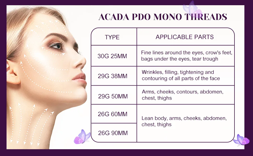 Acada Pdo Thread Lift/Face Whole Body/Mono Type  Pdo Mono Smooth Threads  20pcs (30G25MM) - product information 2