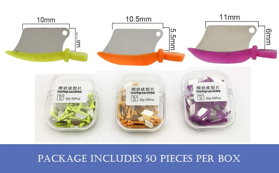 Dental Wedge Guard with Metal Plastic Knife and Protection Matrix for Teeth Interproximal Area 50pcs/box (SMALL) - Package includes 50 pieces dental wedge guards