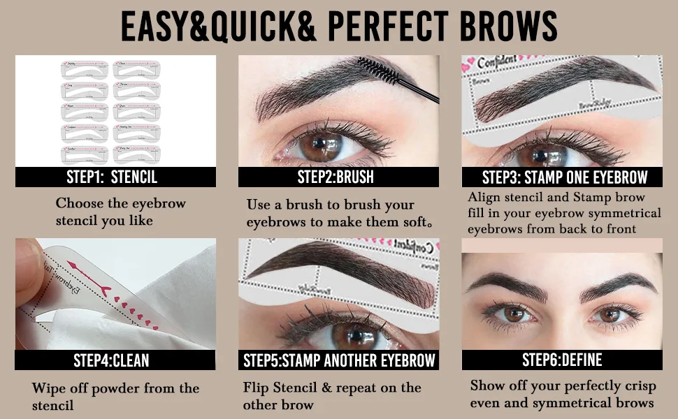 FFSTA brow Stamp Stencil Kit Brow Stamp And Shaping Kit Eyebrow Stamp Kit Eyebrow Stamp Stencil Kit (Natural Brown) 13 Piece Set Natural Brown - brows stamps