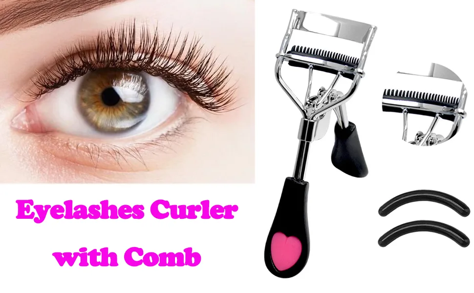 Eyelash Curlers with Comb Professional Makeup Tool with Eyelash Curler Refills Pads Pinch black 3.0 - Eyelash Curler
