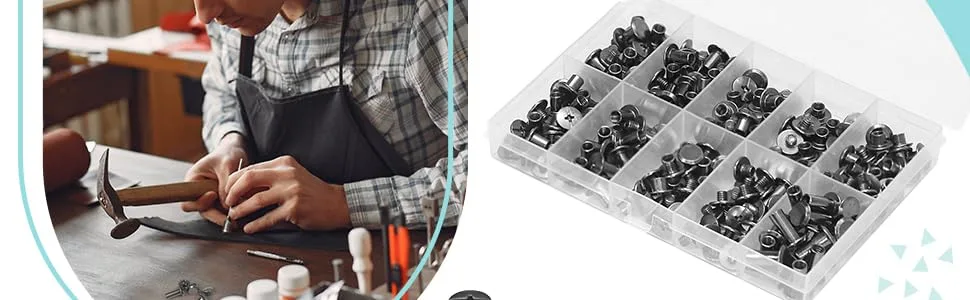 MIGSONDE 120 Sets Chicago Screws Assorted Kit  M5 Binding Screws Assembly Bolt Nail Rivet Button DIY Leather Decoration Book Binding Craft Round Flat Head Stud Screw (4/5/6/8/10/12MM X 20 Pcs) Black - chicago screws for leather chicago screws black chicago screws chicago bolt leather bolts