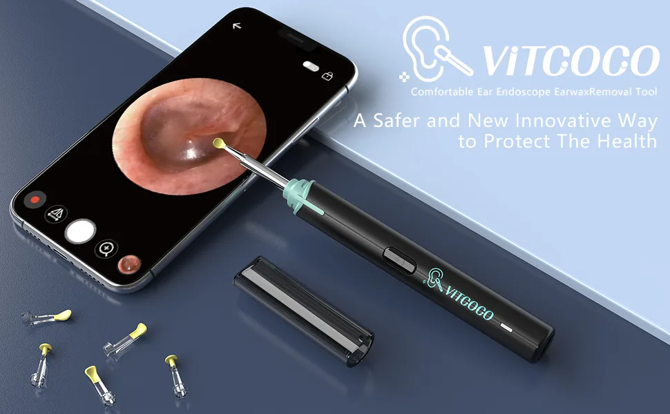 VITCOCO Ear Wax Removal Tool - 1920P HD Ear Cleaner with 6 LED Lights and 8 Ear Spoons  Ear Wax Removal with Camera  Ear Cleaning Kit Compatible for iPhone  iPad  Android Black+blue - ear wax removal