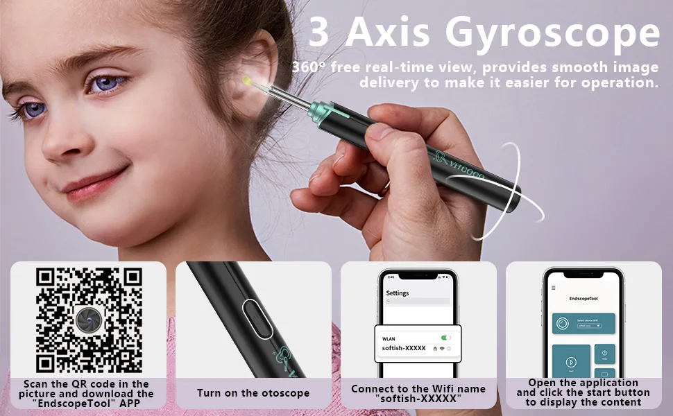 VITCOCO Ear Wax Removal Tool - 1920P HD Ear Cleaner with 6 LED Lights and 8 Ear Spoons  Ear Wax Removal with Camera  Ear Cleaning Kit Compatible for iPhone  iPad  Android Black+blue - ear wax removal kit