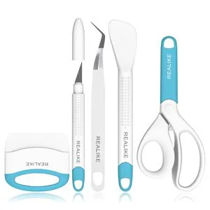 REALIKE Craft Weeding Tools for Vinyl Cardstock Crafting Basic Set Scraper/Spatula/Scissors/Tweezers Tool Kit for Cricut/Silhouette/Siser HTV/Oracal Vinyl Blue 5 Tools - product information 3