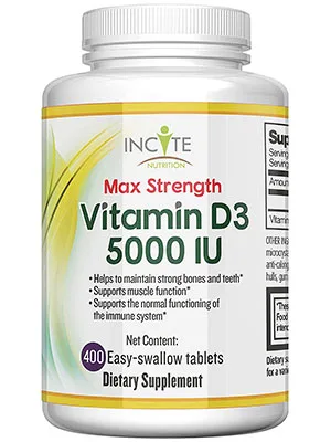 Incite Nutrition Vitamin D 5000 iu - 400 Premium Vitamin D3 Easy-Swallow Micro Tablets - One a Day High Strength Cholecalciferol VIT D3 5000iu - Vegetarian Supplement - Made in The UK Vitamin D3 5000iu - Vitamin D3 5000iu