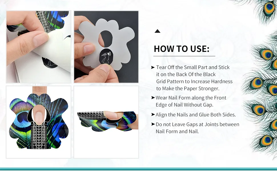 100pcs Pro Almond Stiletto Tips Nail Form Leopard Tiger Giraffe Pattern Sturdy Forms for C Curve Acrylic UV Gel Nails Builder False Nail Extension Nail Art Tool Guide Stickers (NTF065-Peacock Pattern) - nail form forms acrylic nails gel sticker builder c curve extension long extra tips guide