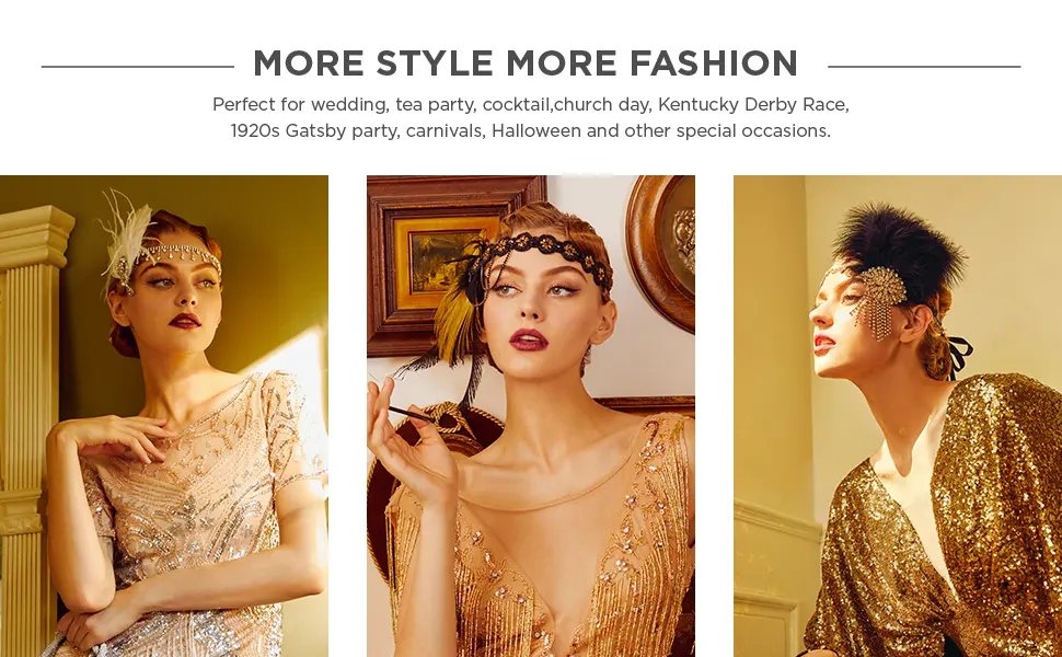 BABEYOND 1920s Flapper Gatsby Headband 20s Crystal Costume for Women (Gold) - product information 19