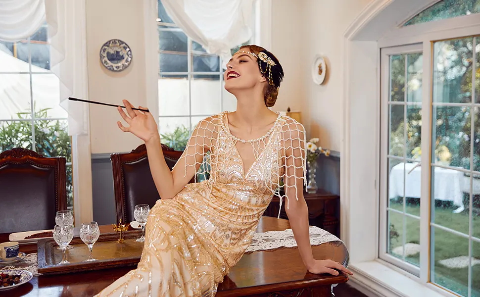 BABEYOND 1920s Flapper Gatsby Headband 20s Crystal Costume for Women (Gold) - product information 20