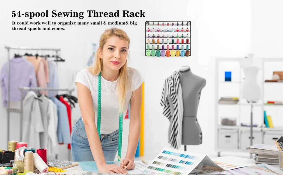 HAITRAL 4 Set of 54-Spool Sewing Thread Rack  Wall-Mounted Metal Sewing Thread Holder  Hair-braiding Organizer  Black - LT-BAS034-02X4