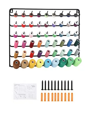 HAITRAL 4 Set of 54-Spool Sewing Thread Rack  Wall-Mounted Metal Sewing Thread Holder  Hair-braiding Organizer  Black - LT-BAS034-02X4