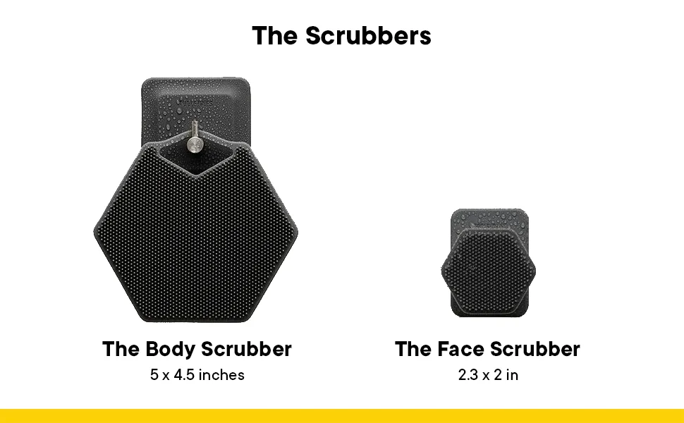 Tooletries - The Ultimate Scrubber Set - with 2X Scrubbers & Holders - Silicone Toiletry Organizer  Shower & Bathroom Accessory - Features Silicone-Grip Technology  Removable & Reusable - Charcoal - The Ultimate Scrubber Set