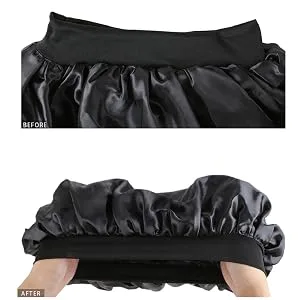 AllMatchWigs Double Layer Black Satin Bonnets with Elastic Band Lined Hair Sleep caps and Shower caps Adult Size - elastic band
