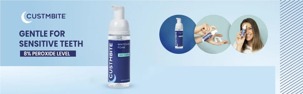 CustMbite Premium Gentle Teeth Whitening Foam For Sensitive Teeth - Gentle For Sensitive Teeth, 8% Peroxide Level