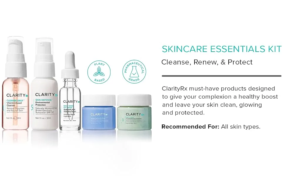 ClarityRx Skincare Essentials Kit | Cleanse  Renew & Protect | Plant-Based  Paraben Free  Natural New Kit - ClarityRX, responsibly sourced, paraben-free, natural ingredients, clean skincare, healthy skincare
