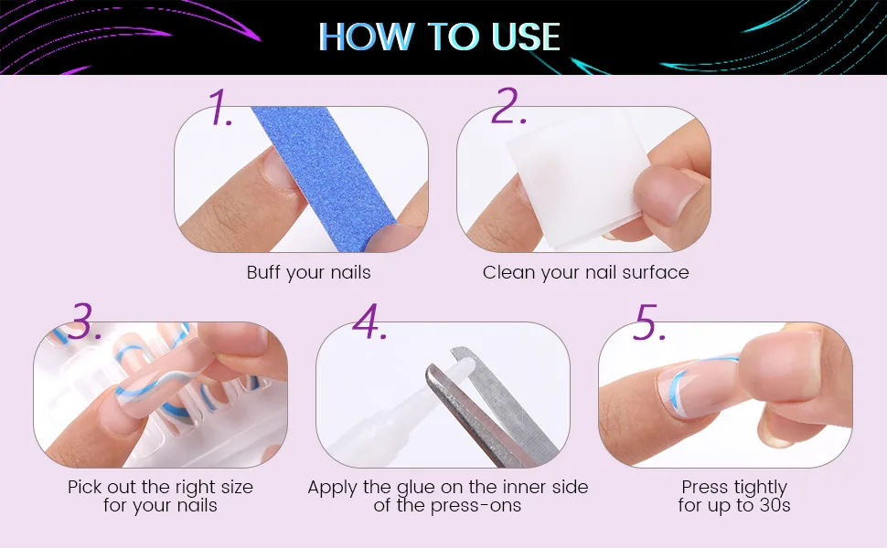 Press On Nails Almond Shape - Cute Swirl Design  24 Nail Kit with Glue for Nail Extensions  Reusable - press on nails