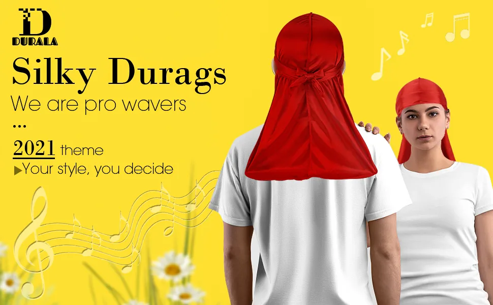 6PCS Silky Durags for Men Wave  Satin Doo Rags for 360  540  720 Waves  Ideal Gifts for Father's Day black - red durags