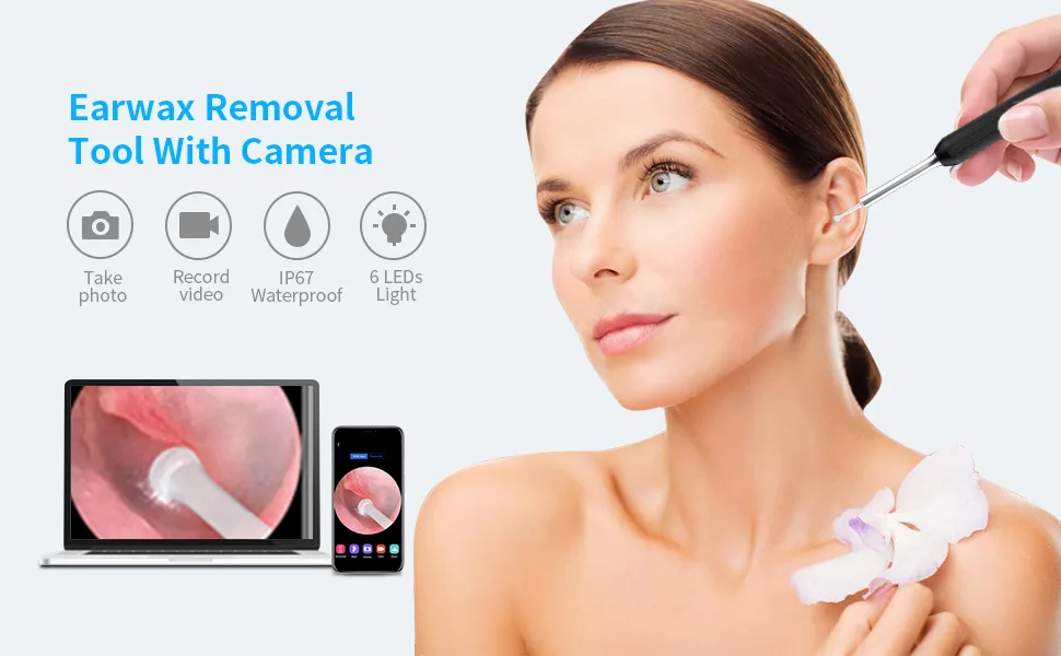 Ear Wax Removal Tool with Camera Ear Cleaner 1280P Wireless Otoscope Earwax Remover Ear Endoscope Cleaning Kit - earwax removal kit