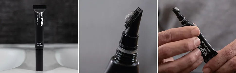 War Paint For Men Lightweight Beard & Brow Gel - Vegan Friendly & Cruelty-Free - Clear Non-Stick Formula - Fathers Day Gift Idea - Makeup Product For Men - 8ml - Beard & Brow Gel Clear (WPBBG)