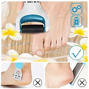 Electric Foot File Callus Remover Professional  2-Speed Rechargeable Pedicure Tool for Remove Calluses  Dry  Hard  Dead  Cracked Skin  Includes 2 Coarses (Blue) - product information 4