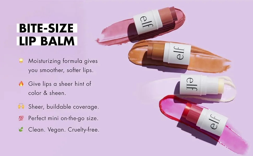 e.l.f. Bite-Size Lip Balm  Moisturizing Formula for Smoother & Softer Lips  Mini Tinted Chapstick  Berry  0.13 Oz - Bite-Size Lip Balm