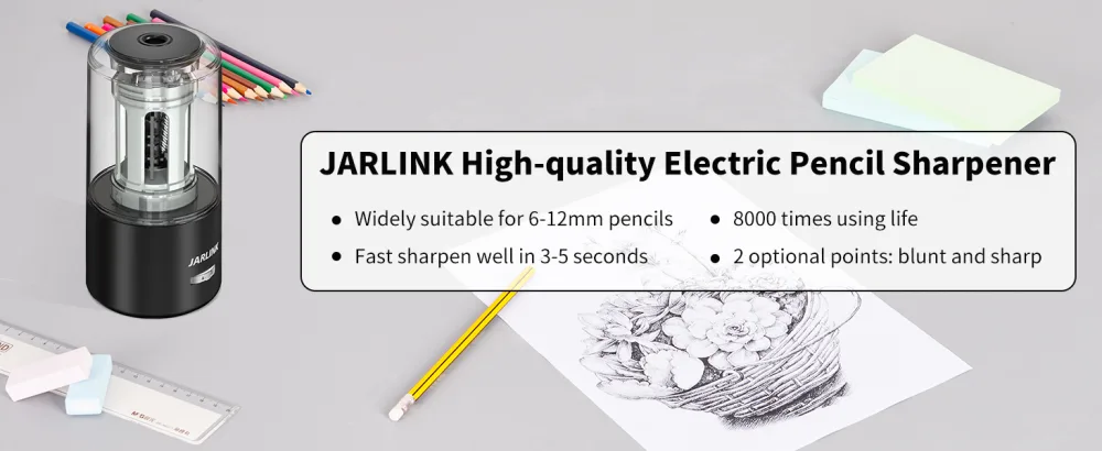 JARLINK Electric Pencil Sharpener  Heavy Duty Pencil Sharpener for 6-12mm Colored Pencils  Auto Stop  Fast Sharpen in 3s  8000 Sharpening Times  Ideal for School  Classroom  Teacher Supplies  Black - product information 10