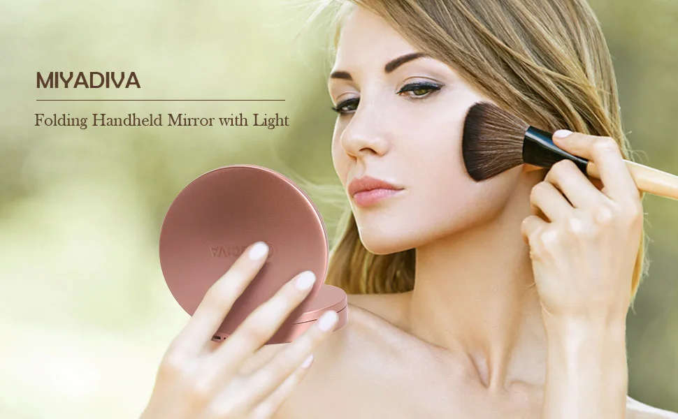MIYADIVA Magnifying Mirror with Light  Hand Mirror Travel Makeup Mirror with 3 Side 20X 5X 1X Magnification  Travel Magnifying Mirror for Pocket - light compact mirror