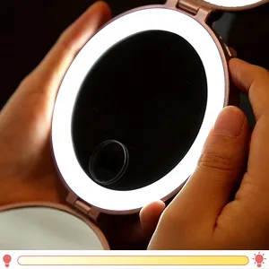 MIYADIVA Magnifying Mirror with Light  Hand Mirror Travel Makeup Mirror with 3 Side 20X 5X 1X Magnification  Travel Magnifying Mirror for Pocket - lighted travel mirror