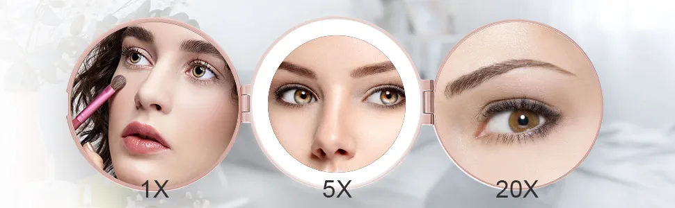 MIYADIVA Magnifying Mirror with Light  Hand Mirror Travel Makeup Mirror with 3 Side 20X 5X 1X Magnification  Travel Magnifying Mirror for Pocket - magnifying mirror with light