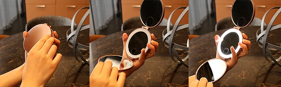 MIYADIVA Magnifying Mirror with Light  Hand Mirror Travel Makeup Mirror with 3 Side 20X 5X 1X Magnification  Travel Magnifying Mirror for Pocket - pocket mirror for women