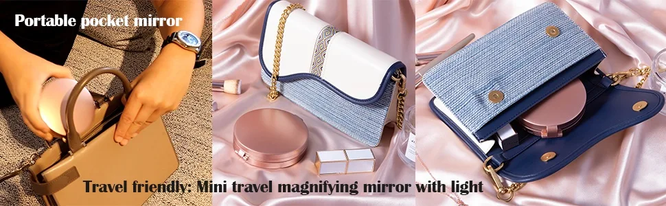 MIYADIVA Magnifying Mirror with Light  Hand Mirror Travel Makeup Mirror with 3 Side 20X 5X 1X Magnification  Travel Magnifying Mirror for Pocket - portable makeup mirror