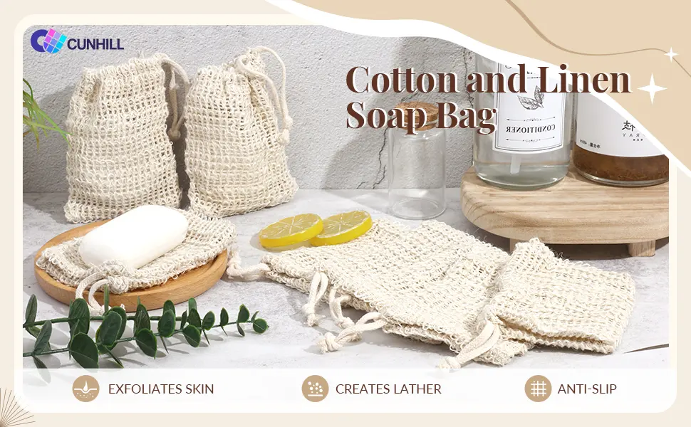 Cunhill Soap Saver Bag with Drawstring Exfoliating Pouch Sisal Soap Savers Mesh Soap Bag Foaming and Drying Soap Holder for Bath and Shower (50) - product information 1
