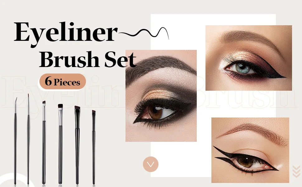 6 Pieces Makeup Brush Set Goth Makeup Brushes Ultra Thin Slanted Flat Angle Eyeliner Brushes Define Eye Shadow Brushes for Women Girls Cosmetics - product information 2
