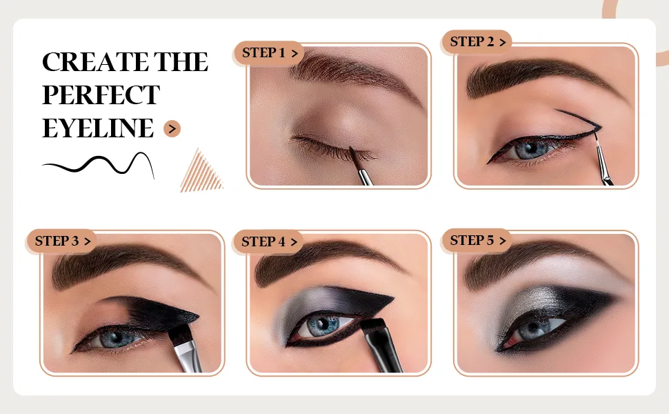 6 Pieces Makeup Brush Set Goth Makeup Brushes Ultra Thin Slanted Flat Angle Eyeliner Brushes Define Eye Shadow Brushes for Women Girls Cosmetics - product information 4