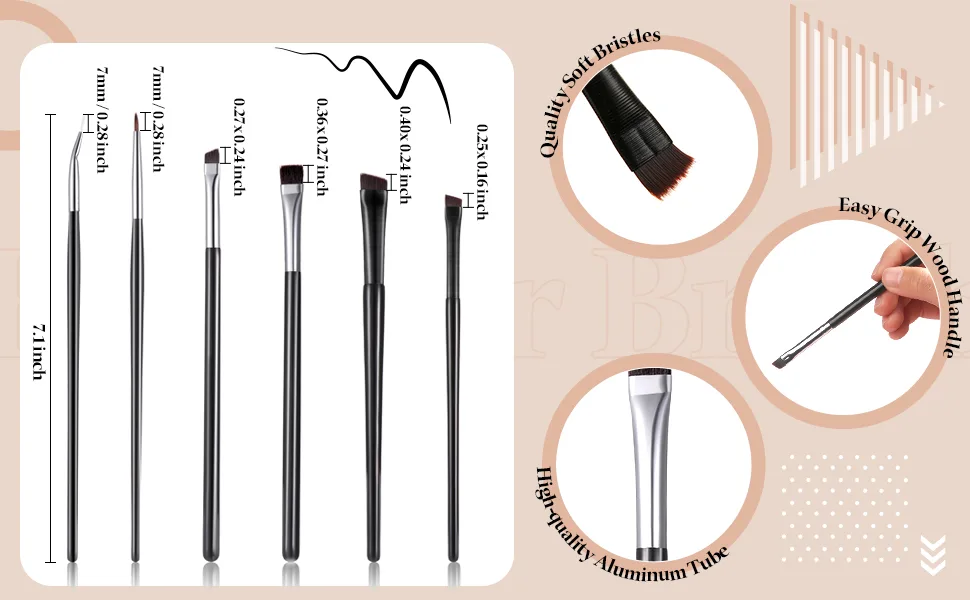6 Pieces Makeup Brush Set Goth Makeup Brushes Ultra Thin Slanted Flat Angle Eyeliner Brushes Define Eye Shadow Brushes for Women Girls Cosmetics - product information 5