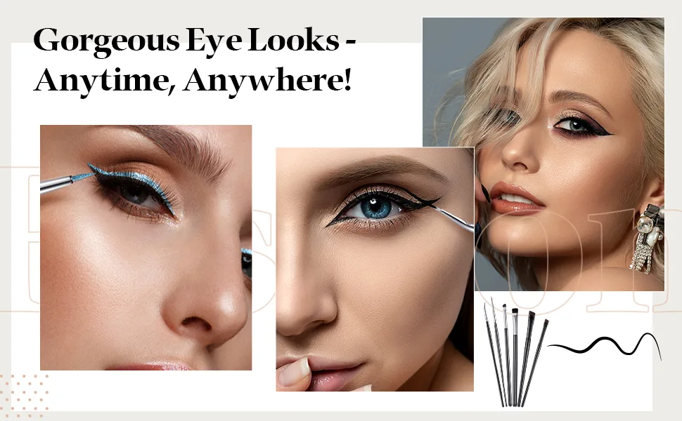 6 Pieces Makeup Brush Set Goth Makeup Brushes Ultra Thin Slanted Flat Angle Eyeliner Brushes Define Eye Shadow Brushes for Women Girls Cosmetics - product information 6