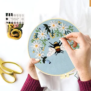 Lukinbox Embroidery Starter Kit for Beginners  3 Sets Cross Stitch Kits for Adults  Include Embroidery Clothes with Cute Bees and Flowers Patterns  Embroidery Hoop  Threads  Needles and Instruction - product information 2